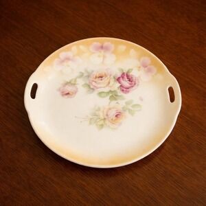 Leuchtenburg Germany Lusterware Tray Pink Roses Gold Trim 9.5"